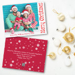 Vrolijk Kerstmis Rode vintage retro familie foto Feestdagenkaart<br><div class="desc">vrolijk kerstrood  retro familiefoto Holiday Kaart tweezijdig kaartje,  op de achterkant vakantiebericht</div>