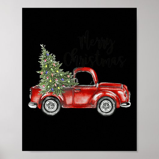 Vrolijk Kerstmis Rode Vrachtwagen Boom Licht Grapp Poster (Voorkant)