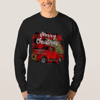 Vrolijk Kerstmis Rode Vrachtwagen Buffel Plaid Ker T-shirt