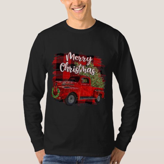 Vrolijk Kerstmis Rode Vrachtwagen Buffel Plaid Ker T-shirt (Voorkant)