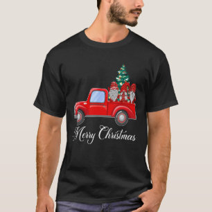 Vrolijk Kerstmis Rode Vrachtwagen Gnomen Kerstboom T-shirt