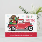 Vrolijk Kerstmis Rode Vrachtwagen Vakantie Verhui Aankondiging (Staand voorkant)