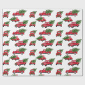 Vrolijk Kerstmis Rode  Vrachtwagen Waterverf Cadeaupapier (Vlak)