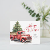 Vrolijk Kerstmis  Rode Vrachtwagen Waterverf Feestdagenkaart (Staand voorkant)
