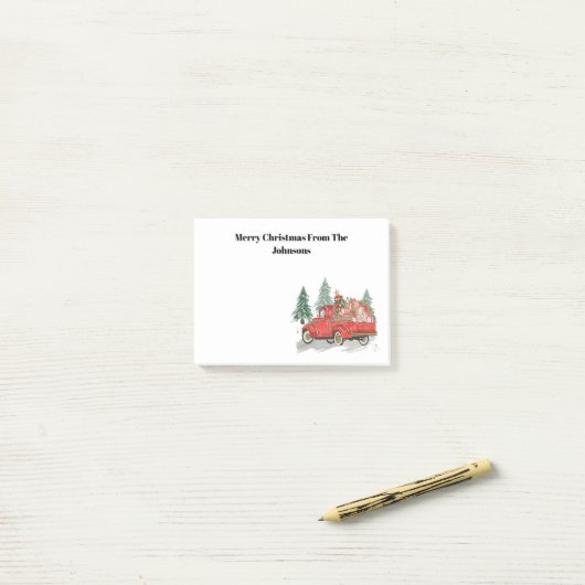 Vrolijk Kerstmis  Rode Vrachtwagen Waterverf Post-it® Notes (Op bureau)