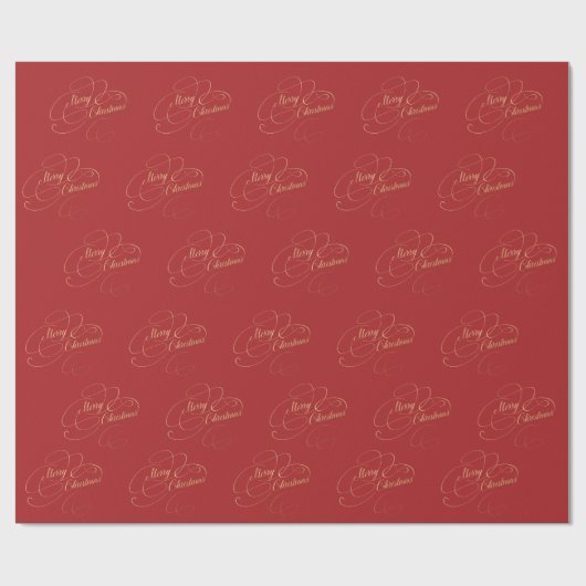 Vrolijk Kerstmis rood en goud elegant script Cadeaupapier (Vlak)