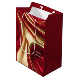 Vrolijk Kerstmis-Rood en Goud- Medium Cadeauzakje
