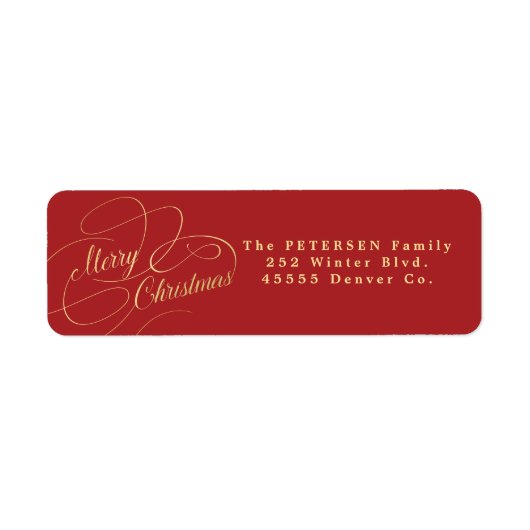 Vrolijk Kerstmis rood en goud retouradres Etiket (Voorkant)