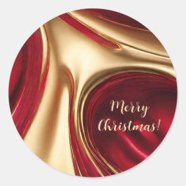 Vrolijk Kerstmis-Rood en Goud- Ronde Sticker