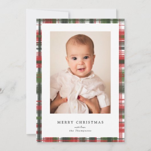 Vrolijk Kerstmis Rood en Groen Gezellig Plaid Foto Feestdagenkaart (Voorkant)