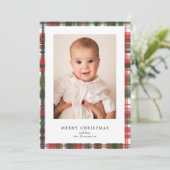 Vrolijk Kerstmis Rood en Groen Gezellig Plaid Foto Feestdagenkaart (Staand voorkant)