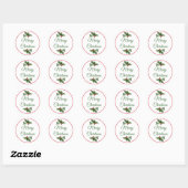 Vrolijk Kerstmis Rood en Groen Holly Ronde Sticker (Vel)