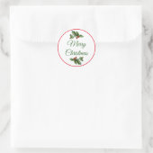 Vrolijk Kerstmis Rood en Groen Holly Ronde Sticker (Tas)