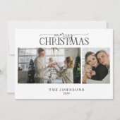Vrolijk Kerstmis Rood en Groen Plaid 2 Foto Feestdagenkaart (Voorkant)