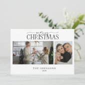 Vrolijk Kerstmis Rood en Groen Plaid 2 Foto Feestdagenkaart (Staand voorkant)