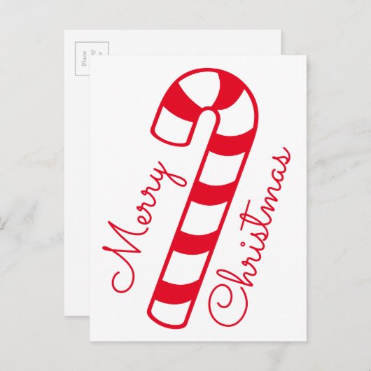 Vrolijk Kerstmis Rood en Wit Gestreepte Candy Cane Briefkaart (Voorkant / Achterkant)