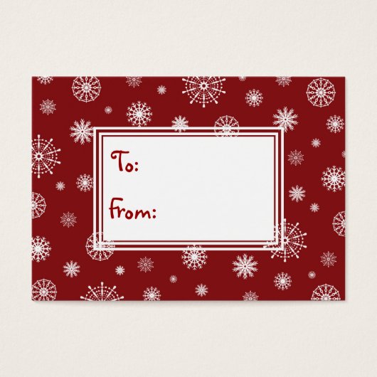 Vrolijk Kerstmis Rood en Wit Sneeuwvlokken Gift La Visitekaartjes (Voorkant)
