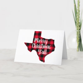 Vrolijk Kerstmis Rood en Zwart Buffel Plaid Texas Feestdagen Kaart