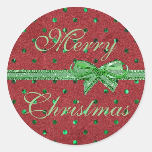 Vrolijk Kerstmis Rood Fluweel Groen Bow Stickers (Voorkant)