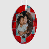 Vrolijk Kerstmis Rood gebreid Familie Foto Ornament (voorkant)