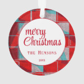 Vrolijk Kerstmis Rood gebreid Familie Foto Ornament (achterkant)