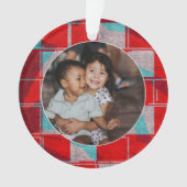 Vrolijk Kerstmis Rood gebreid Familie Foto Ornament (voorkant)