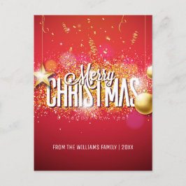 Vrolijk Kerstmis Rood Goud Glitter Star Moderne Fo Feestdagenkaart