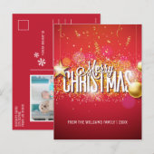 Vrolijk Kerstmis Rood Goud Glitter Star Moderne Fo Feestdagenkaart (Voorkant / Achterkant)