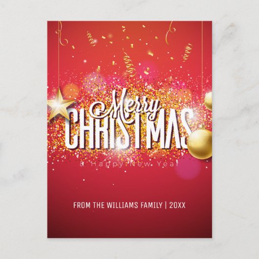 Vrolijk Kerstmis Rood Goud Glitter Star Moderne Fo Feestdagenkaart (Voorkant)
