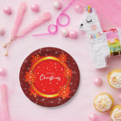 Vrolijk Kerstmis Rood Goud Sneeuwvlokken 7" Papieren Bordje (Feest)