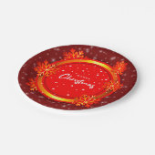 Vrolijk Kerstmis Rood Goud Sneeuwvlokken 7" Papieren Bordje (Gekanteld)