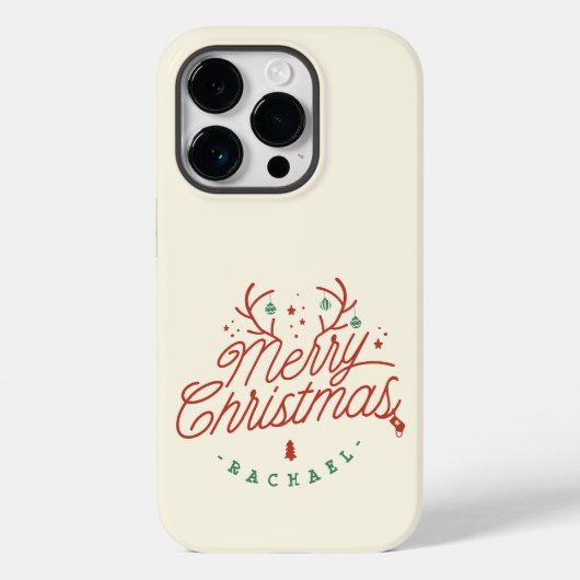 Vrolijk Kerstmis Rood Groen Gepersonaliseerd Rendi Case-Mate iPhone Case (Achterkant)