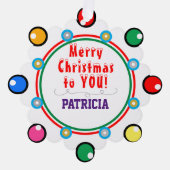 Vrolijk Kerstmis Rood Groen Paarse NAAM Ornament Kaart (Voorkant)