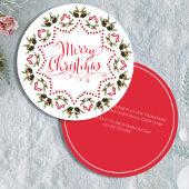 Vrolijk Kerstmis Rood Groen Pinecone Krans Cirkel Kaart