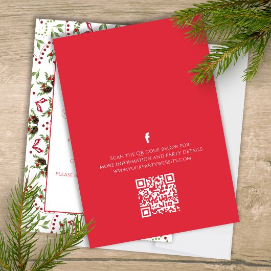 Vrolijk Kerstmis Rood Groen Pinecone Partij QR Cod Kaart