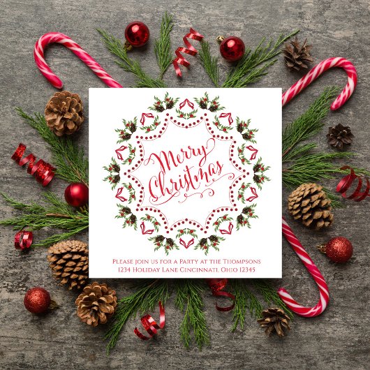 Vrolijk Kerstmis Rood Groen Pinecone Partij QR Cod Kaart