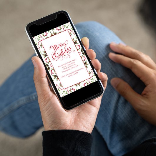 Vrolijk Kerstmis Rood Groen Pinecone Partij QR Cod Kaart