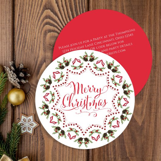 Vrolijk Kerstmis Rood Groen Pinecone Partij QR Cod Kaart