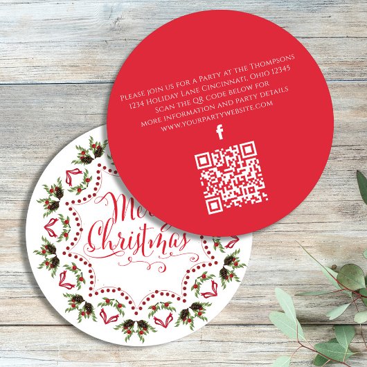 Vrolijk Kerstmis Rood Groen Pinecone Partij QR Cod Kaart