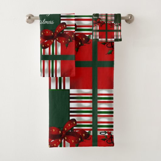 Vrolijk Kerstmis Rood Groen Plaid Bad Handdoek (Insitu)