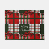 Vrolijk Kerstmis Rood Groen Plaid Deurmat (Voorkant)