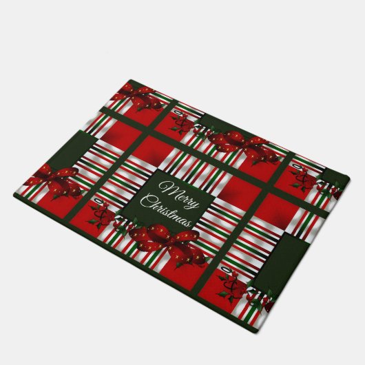Vrolijk Kerstmis Rood Groen Plaid Deurmat (Schuin)