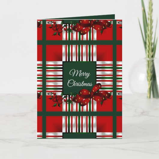 Vrolijk Kerstmis Rood Groen Plaid Kaart (Voorkant)