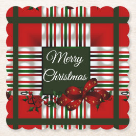 Vrolijk Kerstmis Rood Groen Plaid Kartonnen Onderzetters