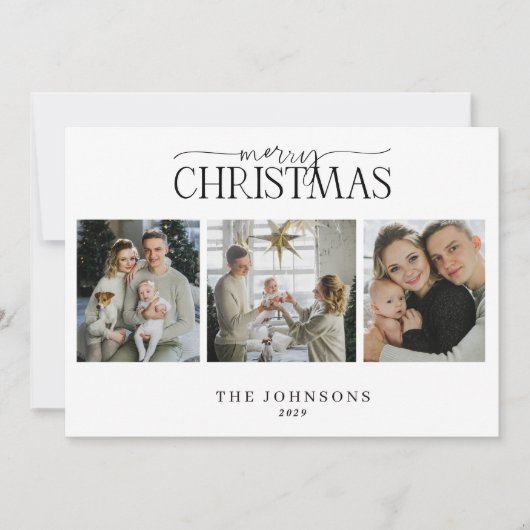 Vrolijk Kerstmis Rood & Groen Plaid Multi Foto Feestdagenkaart (Voorkant)