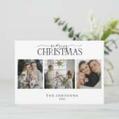 Vrolijk Kerstmis Rood & Groen Plaid Multi Foto Feestdagenkaart (Staand voorkant)