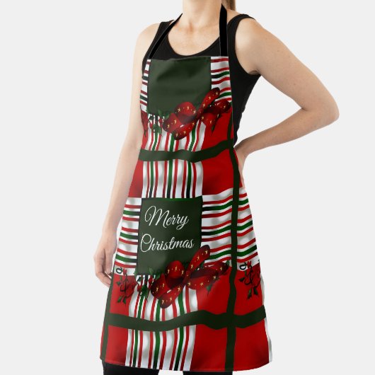 Vrolijk Kerstmis Rood Groen Plaid Schort (Insitu)