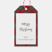 Vrolijk Kerstmis Rood Groen Plaid Stewart Tartan Cadeaulabel (Voorkant)