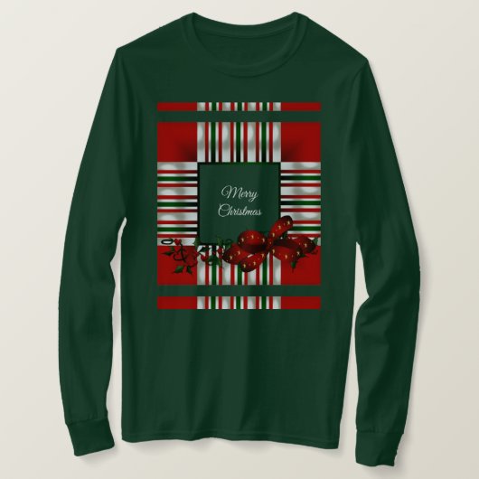 Vrolijk Kerstmis Rood Groen Plaid T-shirt (Design voorkant)