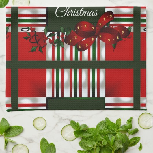 Vrolijk Kerstmis Rood Groen Plaid Theedoek (Gevouwen)
